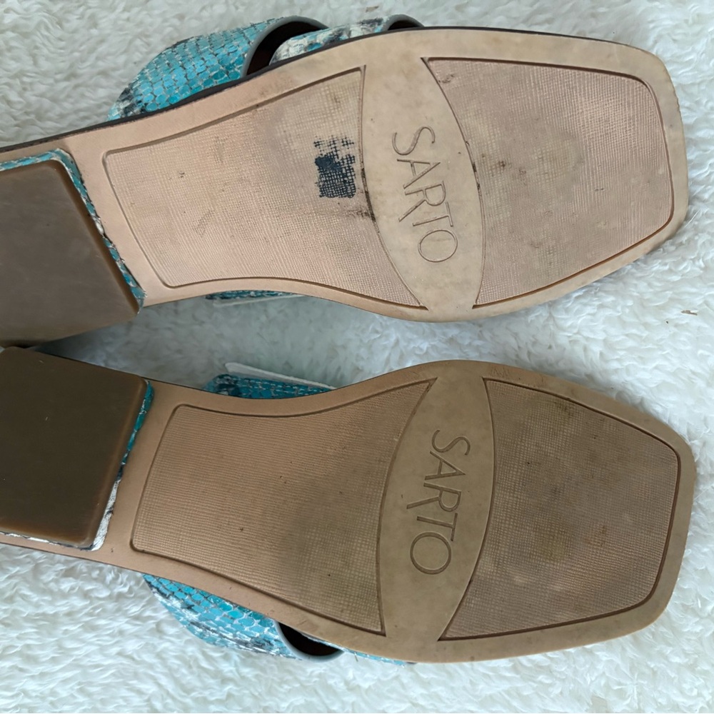 Franco Sarto Turquoise and Black Snake Print Sandals - Picture 7 of 8